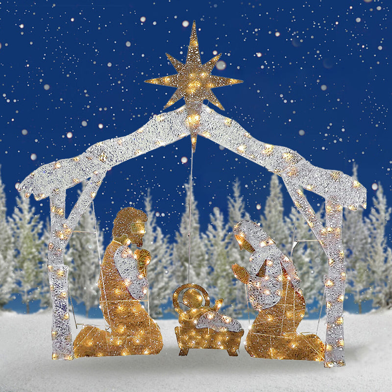 Christmas Nativity Scene LED Nativity Holy Family Scene for Outdoor Yard Decor