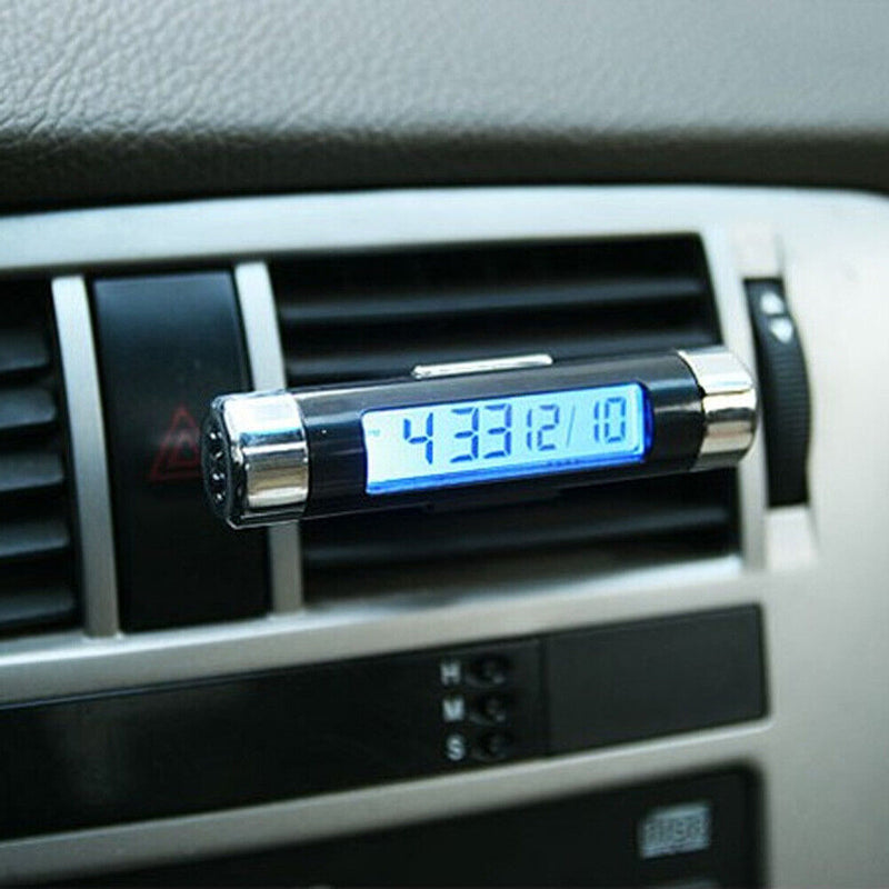 2 in 1 Blue Backlight Digital LCD Car Air Outlet Clip-on Clock Thermometer Newly