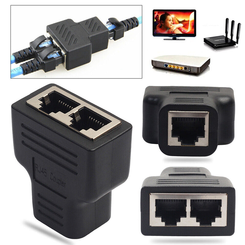 RJ45 Splitter Adapter 1 to 2 Dual Female Port CAT5/CAT 6 LAN Ethernet Sock