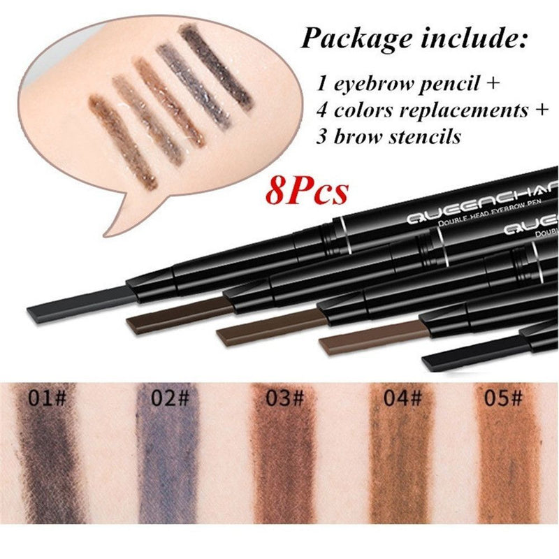 Eyebrow Pencil With 5 Colors Refill Lead 3 Pcs Eyebrow Stencils Brow Tattoo Pen