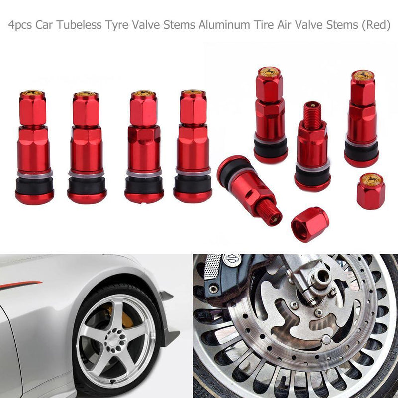 4pcs Car Tubeless Tyre Valve Stems Aluminum Tire Air Valve Stems (Red)
