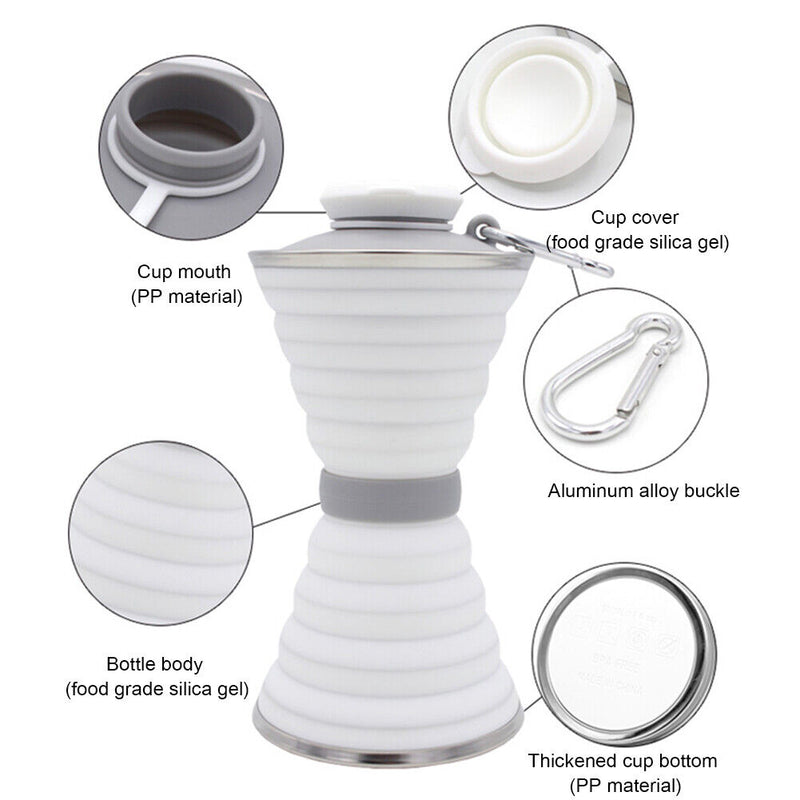 Sports 500mL Collapsible Soft Kettle Outdoor Silicone Water Bottle (White) Newly