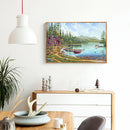 5D Round DIY Full Kit Wood House by Lake Drawing Diamond Drill Painting Art