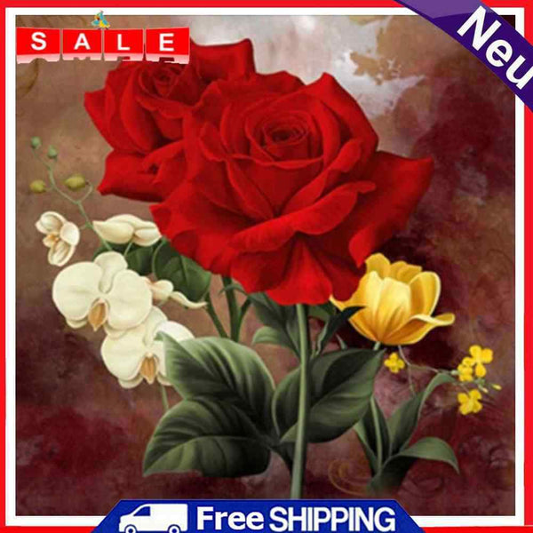 DIY-5D Diamond Embroidery Red Rose Floral Cross Stitch Wall Decor