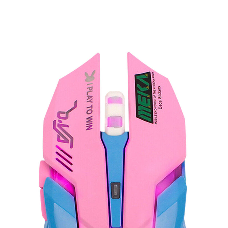 2.4GHz Wireless Optical Mouse 2400DPI Adjustable Mute Gaming Mice (Pink)
