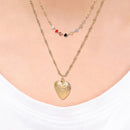 Rhinestone Clavicle Chain Women Love Heart Pendant Double Layer Necklace Je