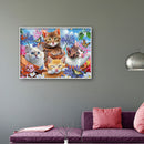 Diamond Painting Full Round Drill Four Cats in Flowers Rhinestone Modern Craft