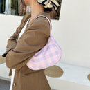 Fashion Women Plaid Print Underarm Bag Casual Small Hobos Handbags (Pink)