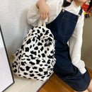 Portable Animal Print Handbag Women Fashion Plush Shoulder Bags Student Backpack