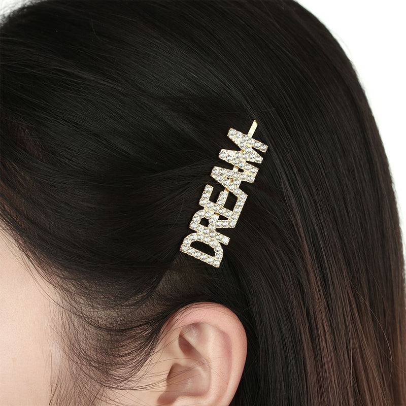 Women Beauty Crystal Hairpins Hair Clips Letter Barrettes Rhinestone Headwear