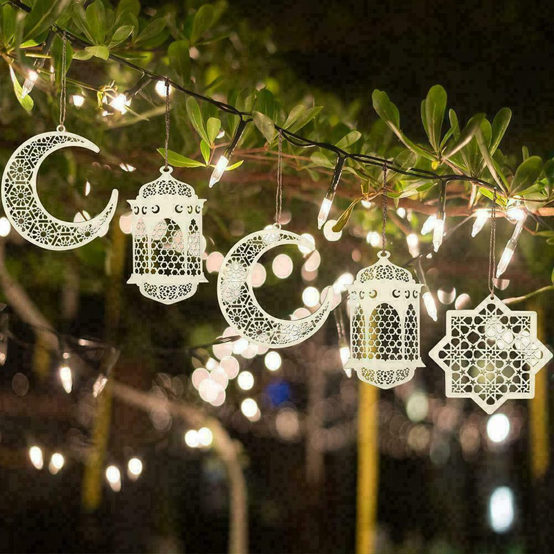 3pcs Eid Ramadan Mubarak Hollow Wooden Hanging Lantern Decorations 2022