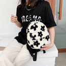 Fashion Women Flowers Printing Backpack Casual Students Plush Mini Rucksacks