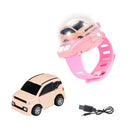 Mini Remote Control 2.4G Wrist Watch Racing Car 4CH RC Vehicle Toys (Pink)