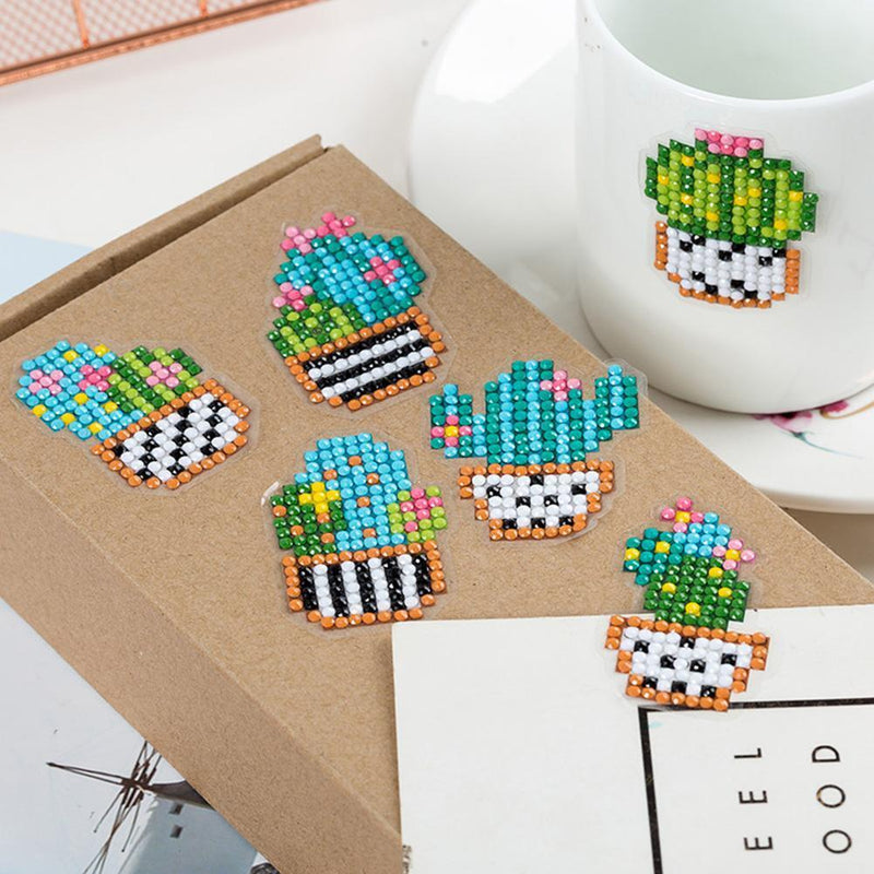 DIY Cactus Kids Round Diamond Stickers Full Drill Diamond Painting Kits
