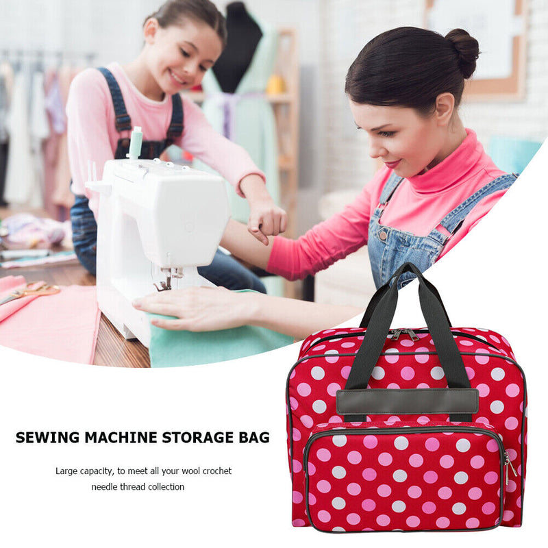Sewing Machine Handbag Crochet Kits Print Travel Carrying Case (Red) Newly