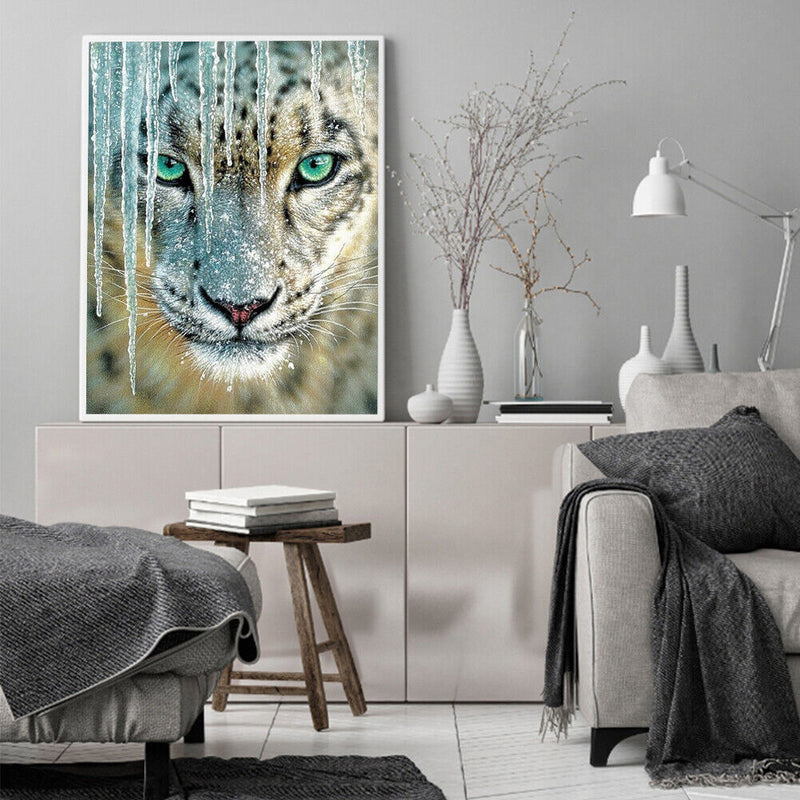 Canvas Painted Oil Paint By Numbers Snow Leopard Wall Art Modern Bedroom Decor
