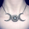 Pagan Jewelry Crystal Pentacle Pentagram Pendant Choker Triple Moon Necklace