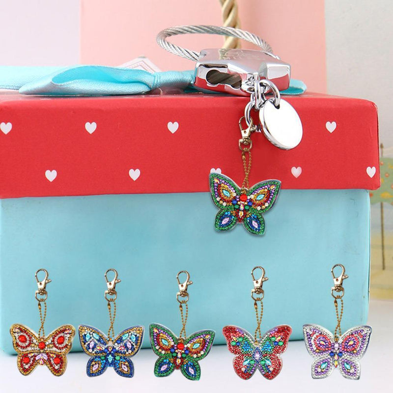 5pcs DIY Full Drill Special Shaped Diamond Painting Butterfly Women Keychain