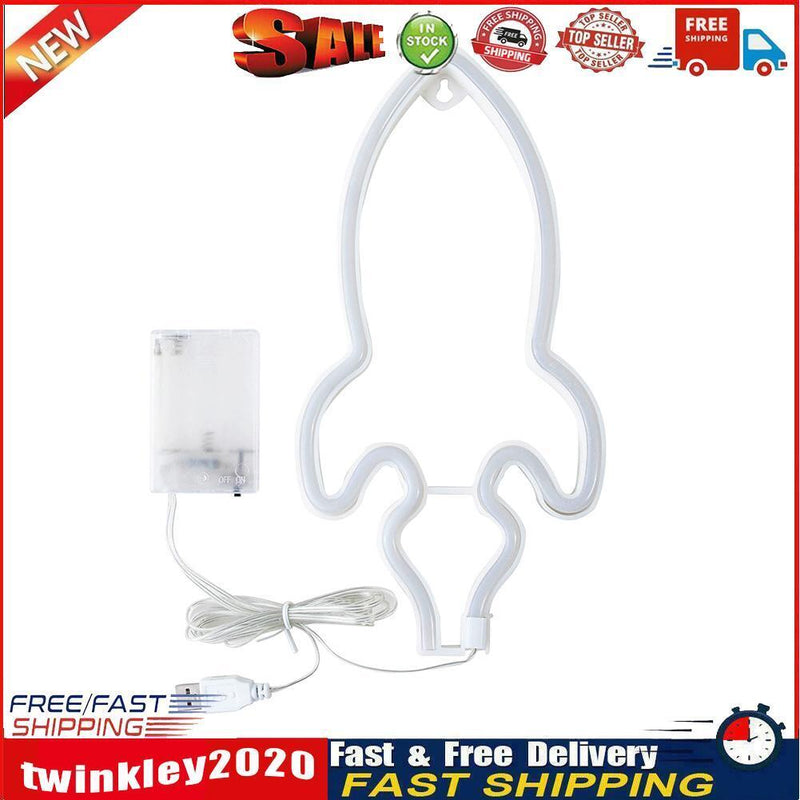 Desktop LED Neon Light Rocket Shape Flashing Night Lamp Home Bar Decor (D) Newly