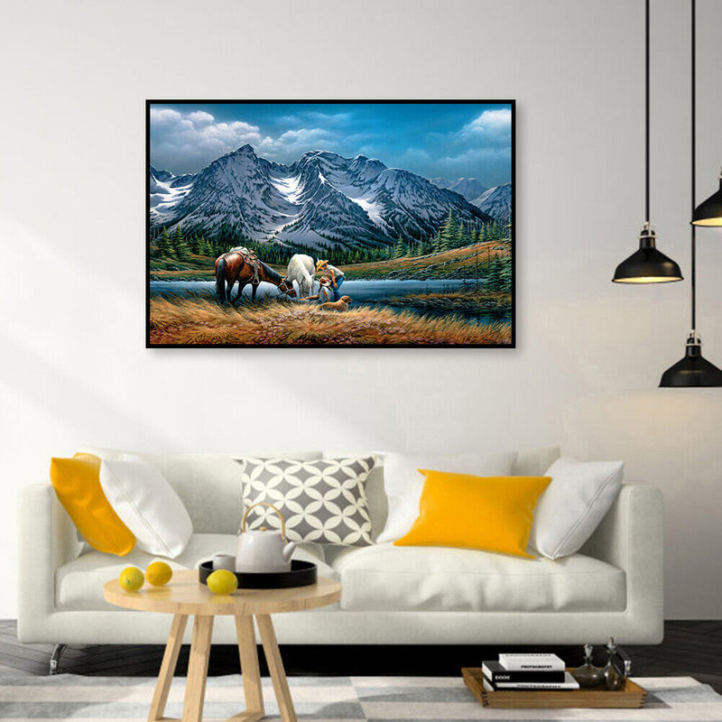 Couple Riding Horse Oil Paint By Numbers Kit Frameless Drawing Picture Decor