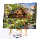 Hand Painted on Canvas DIY Lodge in Forest Oil Paint By Numbers Drawing Kit Gift