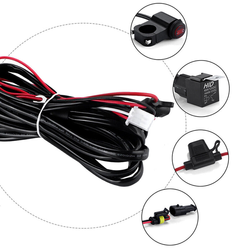 Motorcycle LED Switch Harness LED Work Fog Light Switch Cable Wire Relay Kit