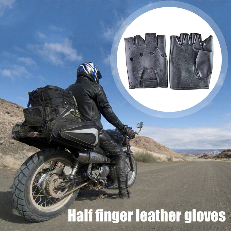 Adults Fashion Anti-Skid Half-Finger Hollow Leather Gloves Hip-Hop Rivet Glov