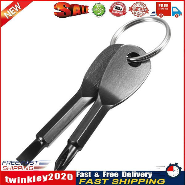 2pcs Portable Key Shape Slotted/Phillips Screwdriver Repair Tool (Black) Newly
