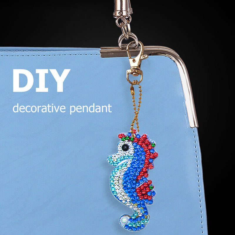 5pcs DIY Full Drill Special Shaped Diamond Painting Seahorse Key Ring Embroidery