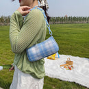 Retro Women Plaid Print Underarm Bag Casual Acrylic Chain Handbag (Blue)