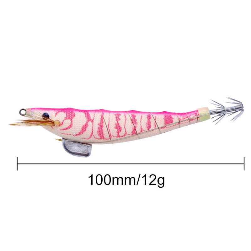 #A 100mm 12g Sinking Luminous Artificial Wood Shrimp Bait Squid Hook Fishing Lur