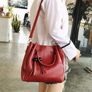 3pcs/set Fashion Women Tassel PU Clutch Shoulder Bucket Bags (Wine Red)