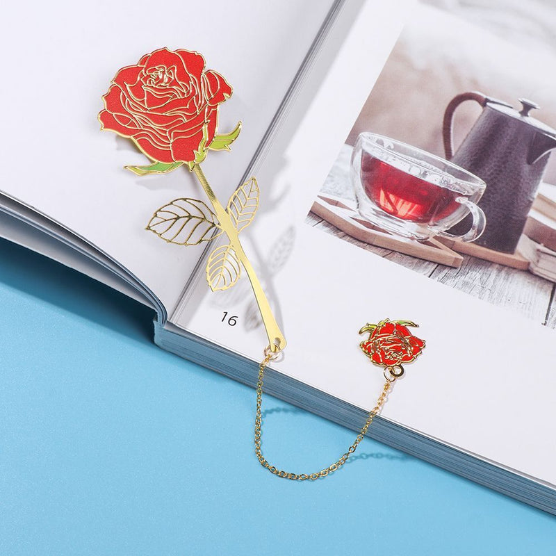 Style Metal Tassel Lotus Leaf Painted Pagination Mark Book Clip Brass Bookmark