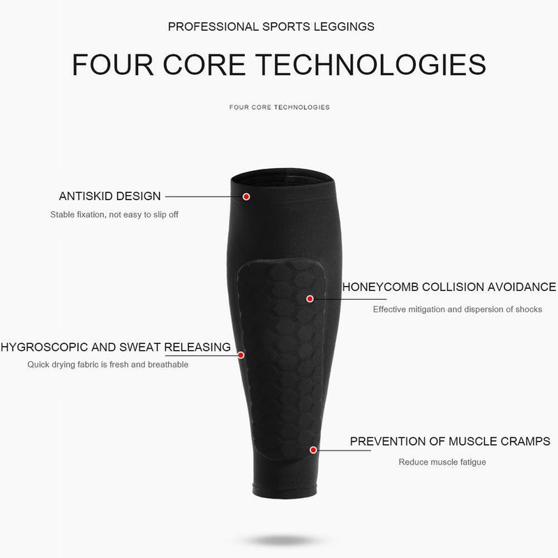 Outdoor Football Shin Guard Pads Honeycomb Calf Protective Gear (Black L)