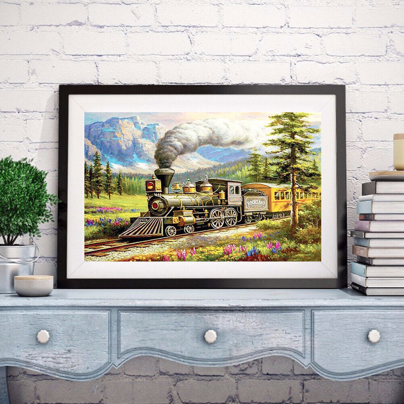 5D Full Round Drill Mosaic Craft DIY Forest Train Rhinestone Diamond Painting