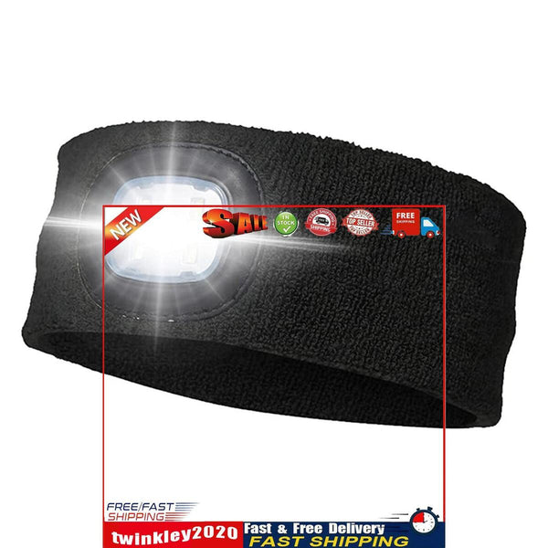 LED Headband Light Rechargeable Headlight 3 Intensity Headlamps (Black) Newly