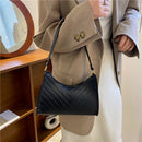 Women PU Leather Shoulder Bags Thread Solid Color Lady Handbag (Black)