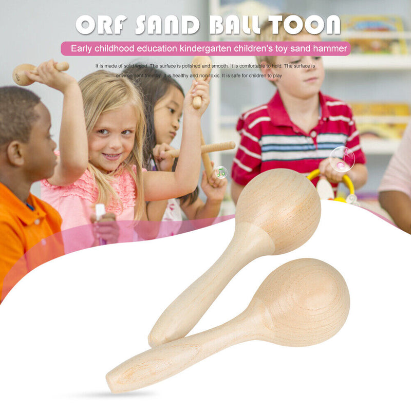 2pcs Baby Wooden Maraca Hand Rattles Kids Musical Percussion Instruments Newly