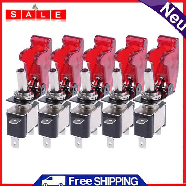 5pcs 12V 20A LED Red Light Cover Racing Car SPST Rocker Tilt Switch Lightest