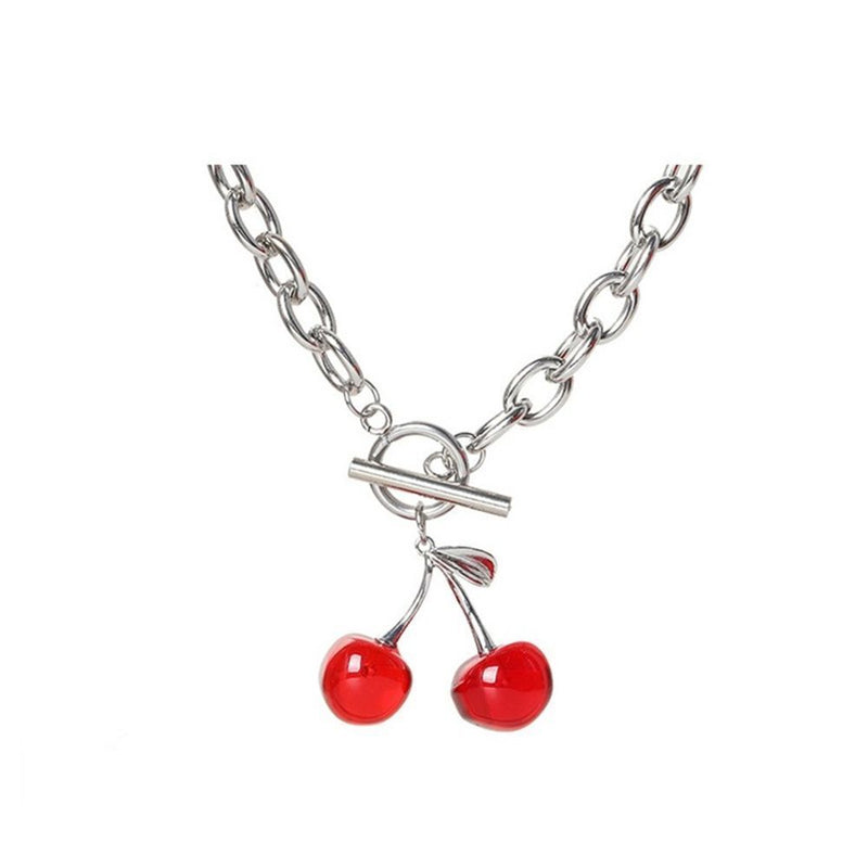 Diablo Punk Stainless Steel Cherry Pendant Clavicle Chain Hip Hop Necklace