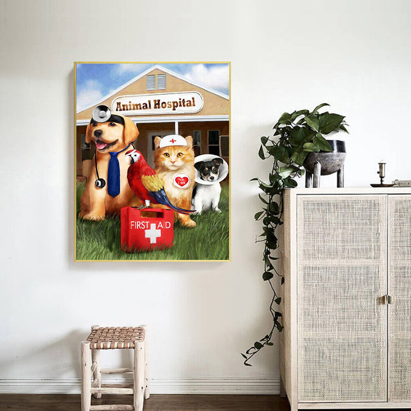 Dog Cat Doctor Drawing Frameless DIY Oil Paint by Numbers Canvas Home Decor