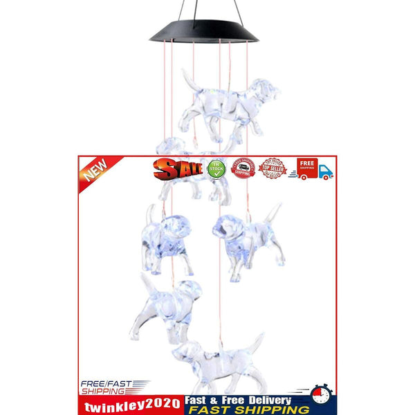 LED Solar Wind Chimes Color Changing Dog Hanging Decor for Yard Garden Newly