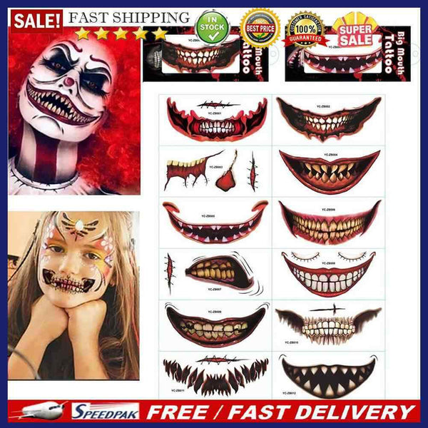 Halloween Horror Clown Mouth Stickers Removable 12 Pieces for Arm Face Hand Neck