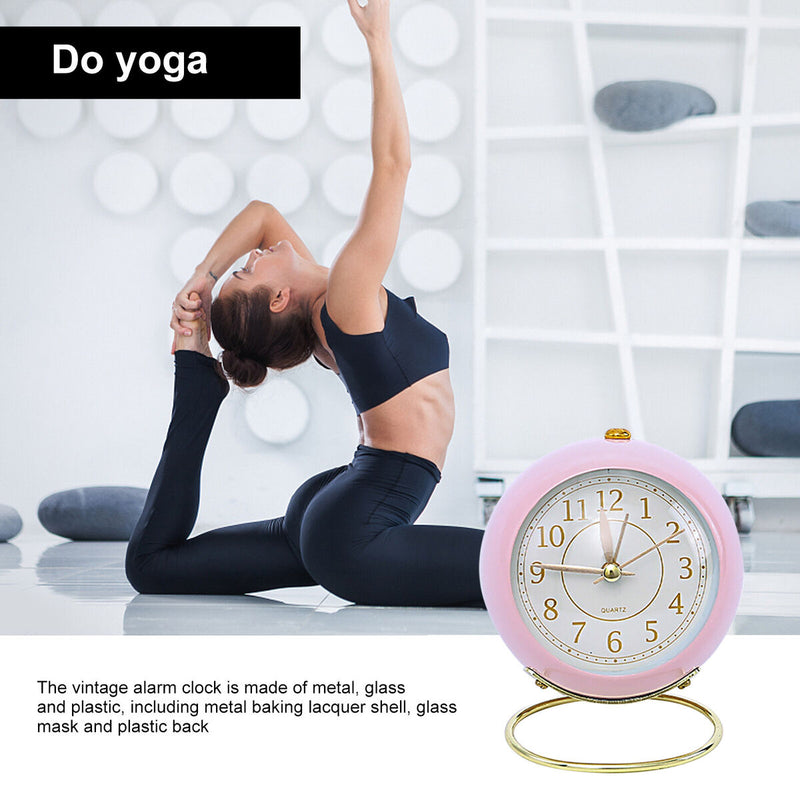 Analog Alarm Clock Light Emitting Silent Non Ticking Clock for Kid (Pink)