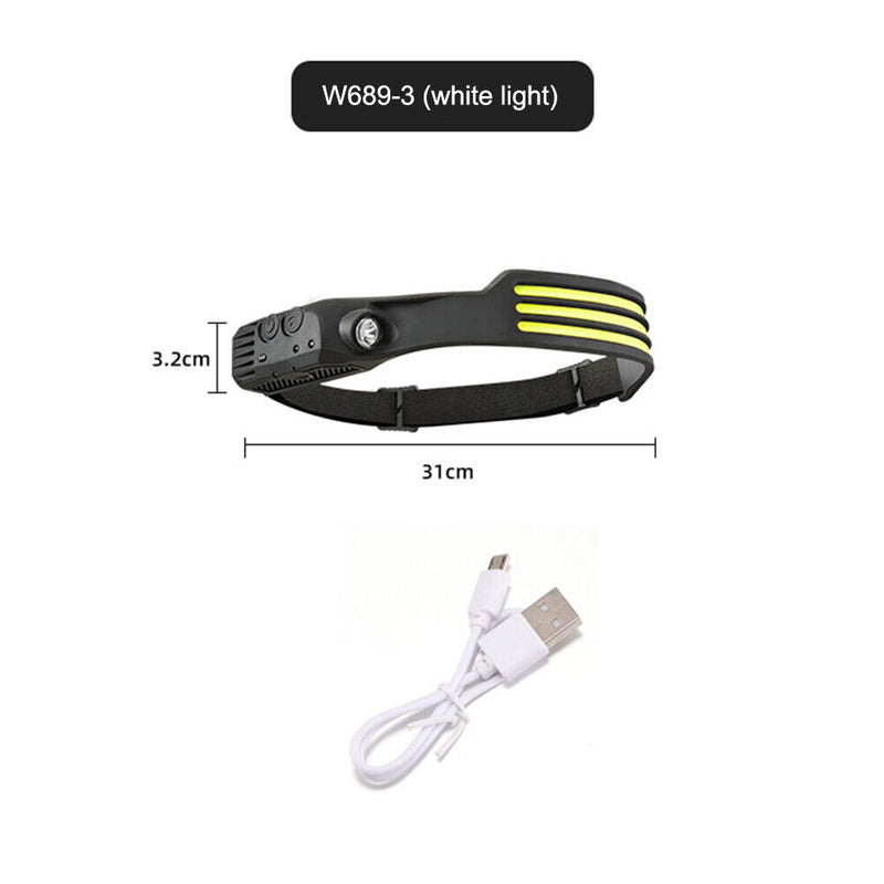 COB LED Sensor Headlight Flashlight USB Outdoor Camping Strong (C White)