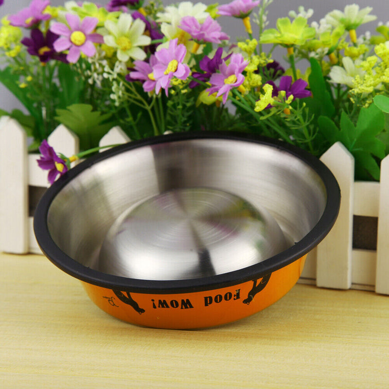 Stainless Steel Anti-skid Dog Cat Food Water Bowl Pet Feeding Tool Orange Newly
