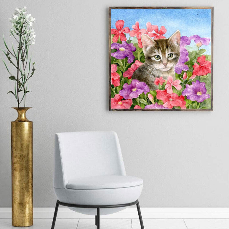 5D DIY Diamond Painting Kits Full Round Drill Cat in Flower Mosaic (A26)
