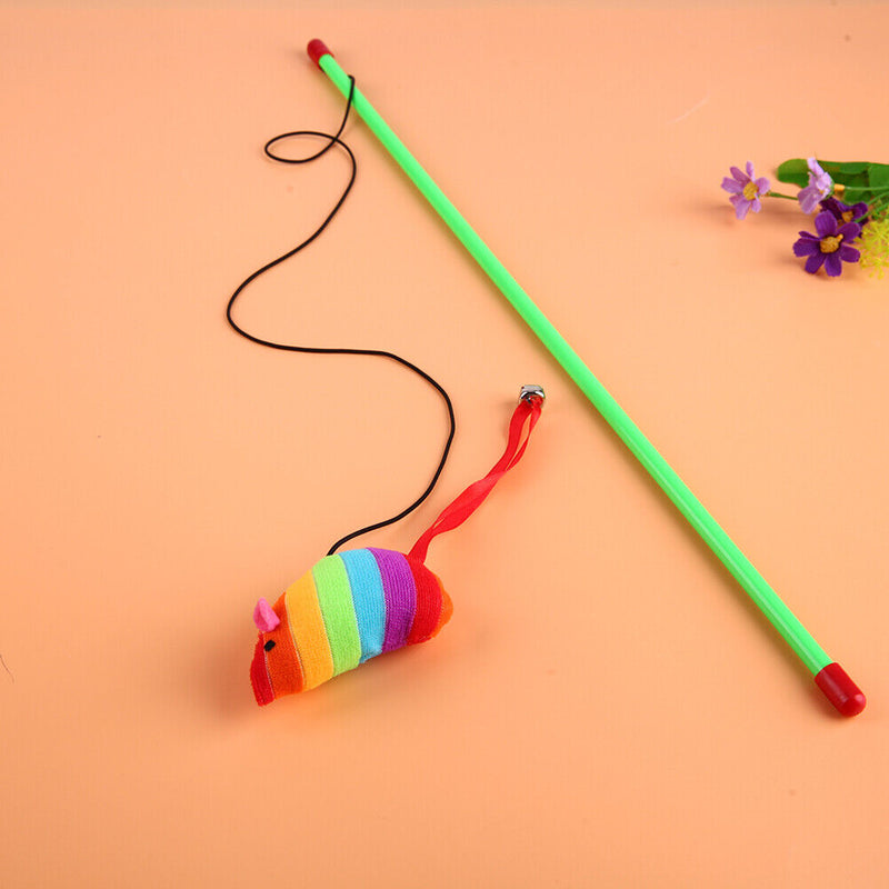 Funny Cat Rods Interactive Toys Cat Teaser Stick Mouse Steel Wire Colourful