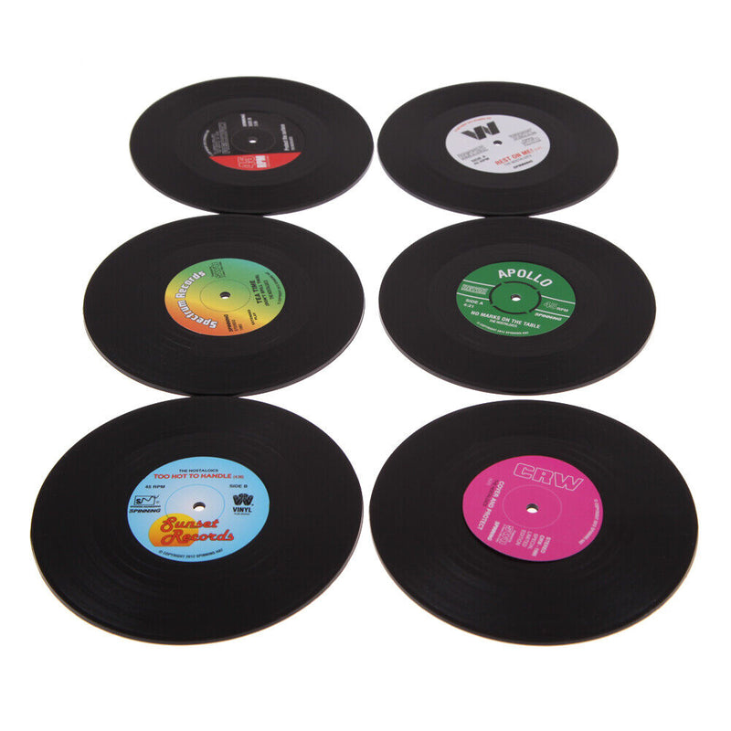 6 PCS Coasters for Drinks Vinyl Record Retro Mats Cup Mat for Wine Glass Tea
