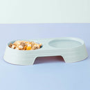 Plastic Feeding Double Bowl 2 in 1 Puppy Cat Food Water Container (Blue) Newly
